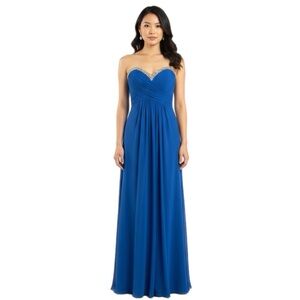 La Femme Royal Blue Strapless Beaded Gown Prom Dress Size 4 PTP 15”
